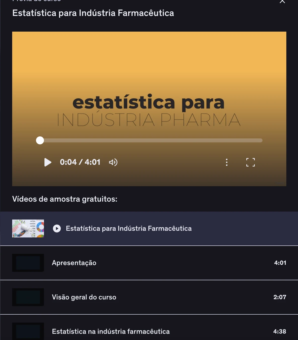 Página do curso na Udemy com aulas de amostra gratuitas