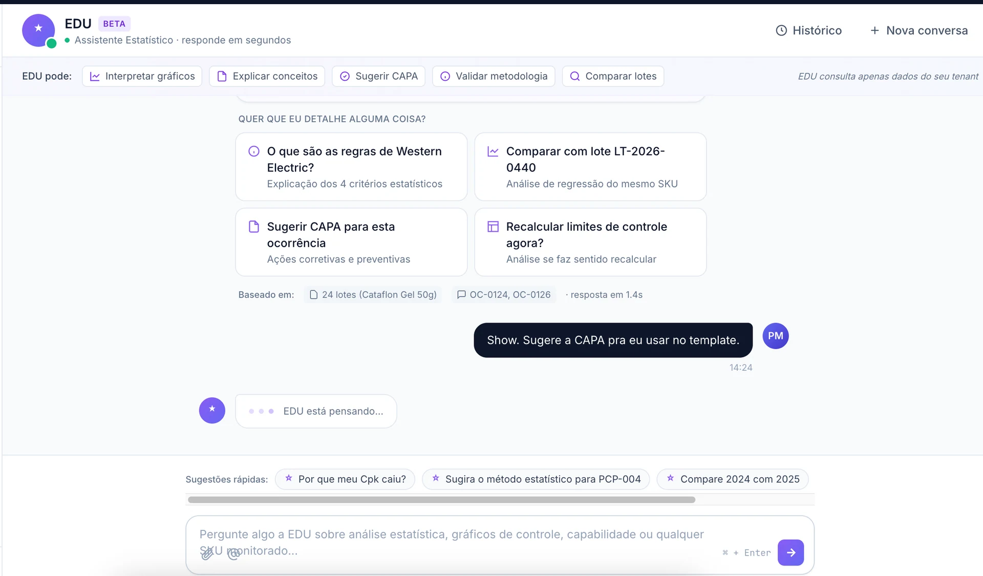 Conversa contextual com sugestões